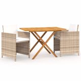vidaXL 3-delige tuinset met kussens beige