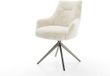DELIFE Chaise de salle à manger Alja-Flex avec accoudoir piètement croisé large graphite velours peluche crème-blanc pivotant à 360° fonction basculante noyau à ressorts ensachés