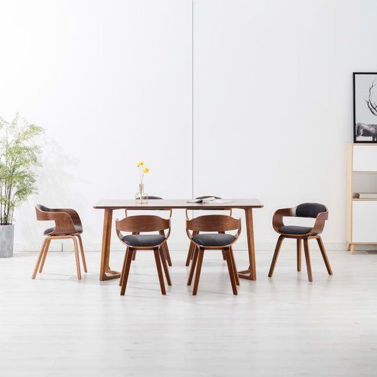 vidaXL Eetkamerstoelen 6 stuks stof en gebogen hout donkergrijs