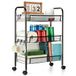 Cozary Keukenwagen met 3 niveaus, metalen wagen met haken, rolwagen met wielen, voor kantoor, woonkamer, keuken, 27 x 45 x 65 cm, zwart