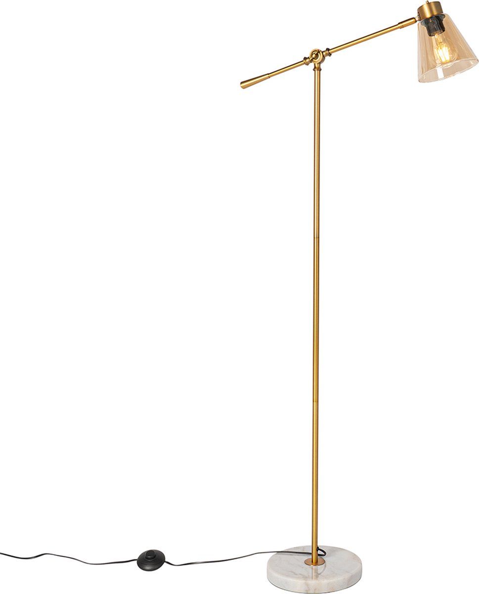 QAZQA Nina Art Deco Vloerlamp - Brons - H 134.5 cm - Amber Glas
