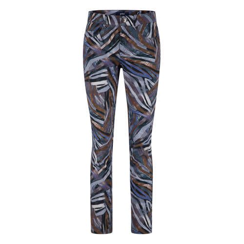 gardeur gardeur slim fit broek Zuri127 met all over print blauw/bruin