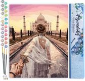 Figured'Art Peinture par Numéro Adultes toile Promenade romantique Taj Mahal - Kit de peinture acrylique fait main DIY Complet - 40x50cm sans cadre