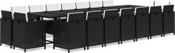 vidaXL Ensemble de jardin 19 pièces en polyrotin noir avec coussins