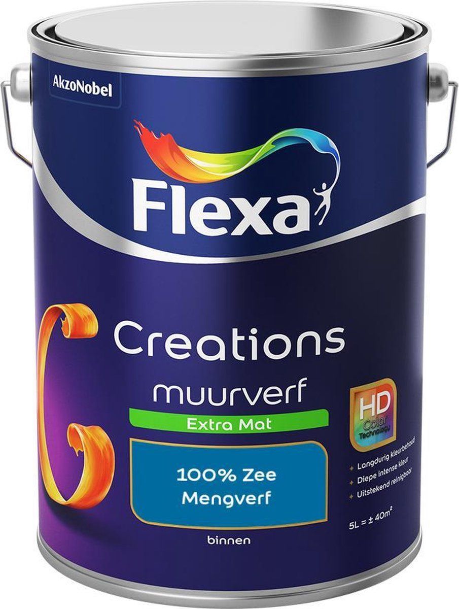 FLEXA Creations Muurverf - Extra Mat - Mengkleuren Collectie - 100% Zee - 5 liter