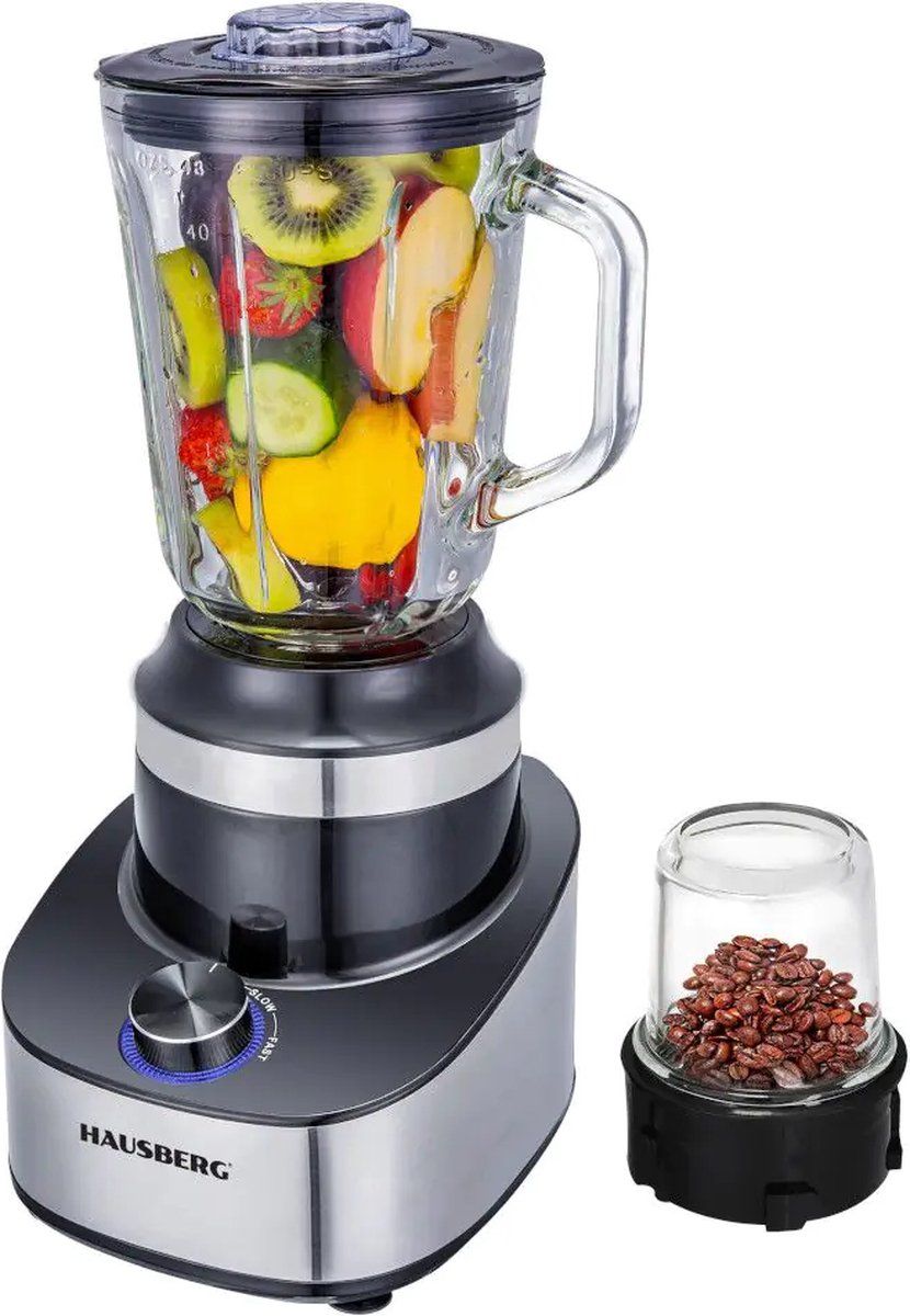 Hausberg Blender 2 in 1 HB-7765 - 500W - met koffiemaler - 1500ML glazen beker