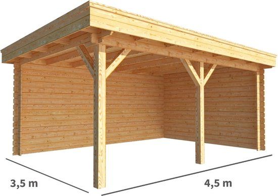 Merkloos Overkapping Lisa 450 cm bij 350 cm diep Plat dak bruin