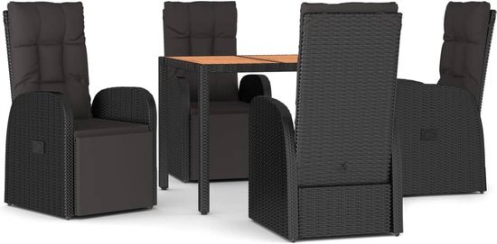 vidaXL 5-delige Tuinset poly rattan en massief acaciahout zwart