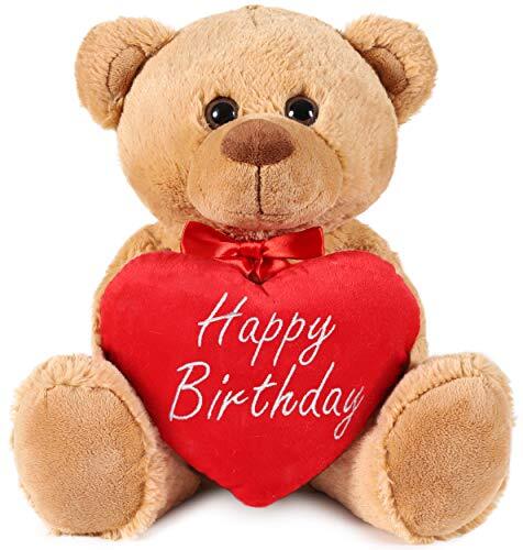 BRUBAKER Teddy Pluche Beer met Hart Rood - Happy Birthday - 35 cm - Teddybeer Pluche Teddy Knuffel - Bruin Lichtbruin