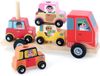 Vilac Stapel'auto 4-delig - Ingela P.Arrhenius - Houten auto - 1 vrachtwagen + 1 houten aanhanger + 4 houten voertuigen. - Houten speelgoed voor kinderen vanaf 2 jaar - 7636