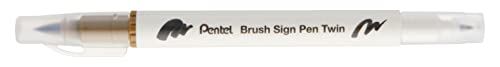 Pentel Brush Sign Pen Twin SESW30C Vezelpen, 2 penseelachtige punten, umbra (1 stuk)