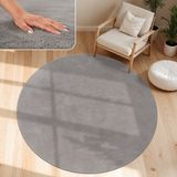 Paco Home Vloerkleed voor de woonkamer, effen, wasbaar, korte en zachte pool, afmetingen: 160 cm, rond, kleur: grijs