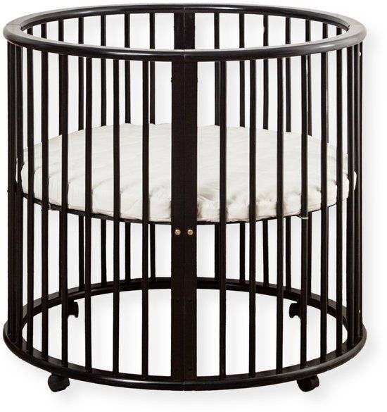 Buxibo - Baby Box - Ronde Houten Speelbox - Playpen - Inclusief Matras - 91x91x85 cm - Zwart