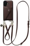 AVY Leren Hoesje geschikt voor Apple iPhone 16 | Met Koord en Magnetische Kaarthouder | Compatibel met MagSafe | Leather Case met 30CM & 130CM Koord & Wallet | Leather Set | Chocolate