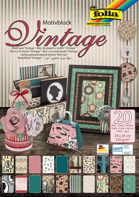 Folia Motiefpapier Vintage II ft 24 x 34 cm, blok met 20 vel
