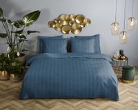 Descanso Dekbedovertrek Rustige Satijnstreep - Lits Jumeaux 240x200/220 cm - Denim - 100% Katoen Satijn