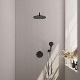 Brauer Black Edition Thermostatische Regendoucheset Inbouw - Hoofddouche 30 cm - Gebogen Wandarm - 3 Weg - Handdouche Rond 3 Standen - Doucheslang - Wandaansluitbocht - Mat Zwart