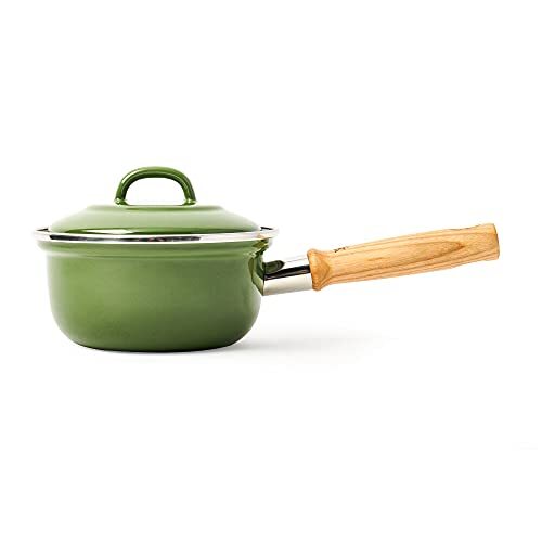 BK Indigo Ronde Geëmailleerde Soeppan met Deksel - 16 cm/1.22L, Groen