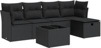 vidaXL 6-delige Loungeset met kussens poly rattan zwart