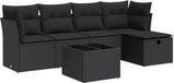 vidaXL 6-delige Loungeset met kussens poly rattan zwart