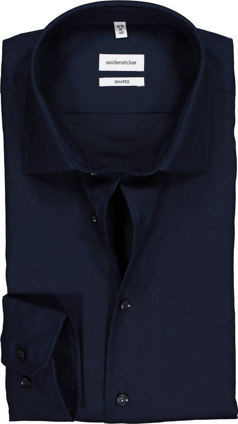 Seidensticker Shaped Fit Overhemd - Donkerblauw - Maat 46 - Strijkvrij - Heren