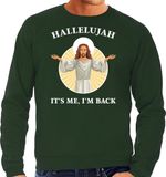 Bellatio Decorations Hallelujah its me im back Kerst sweater / Kerst trui groen voor heren - Kerstkleding / Christmas outfit XL