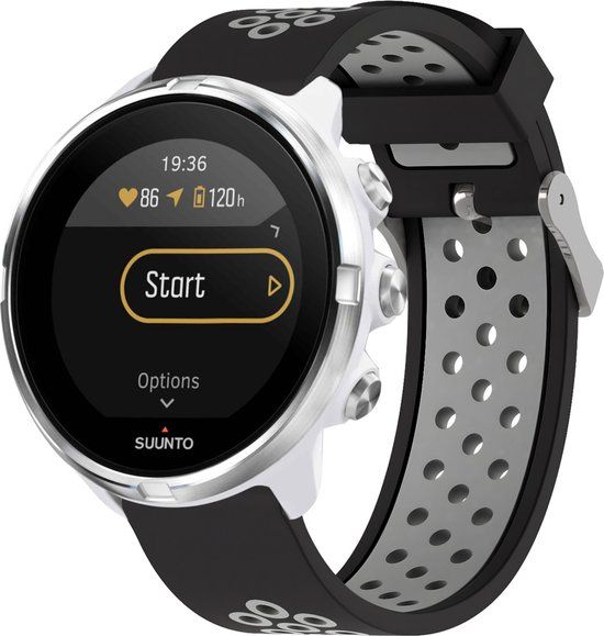iMoshion Siliconen Sport Bandje 24mm - Zwart/Grijs - Geschikt voor Suunto 7 / 9 (Baro) & Sony Smartwatch 2