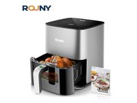 AliExpress ROUNY Friteuse sans huile 5 L, four électrique à air chaud avec boîte vapeur, poignée de verrouillage enfant, hublot de visualisation, commande tactile, panier antiadhésif pour la cuisine familiale et les snacks, T3