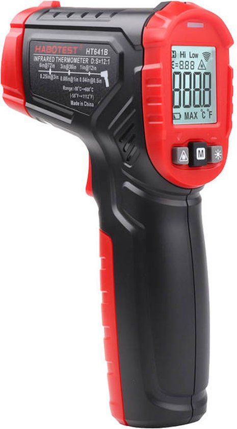 HABOTEST HT641B digitale laserpyrometer - Infraroodthermometer - Zwart/Rood