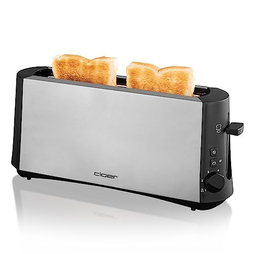 Cloer 3810 Broodrooster met lange sleuf voor 2 schijven, 880 W, „Menggranenbroodfunctie“- voor het perfect roosteren van gemengd graanbrood\", geintegreerde broodjesopzet, mat roestvrijstalen behuizing