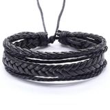 LGT JWLS Lookinggoodtoday Verstelbare gevlochten leren Multi armband Zwart
