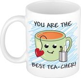 Bellatio Decorations Juf/meester cadeau mok - groen - Smile / Emoticon met hartje - grappig - 300 ml