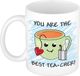 Bellatio Decorations Juf/meester cadeau mok - groen - Smile / Emoticon met hartje - grappig - 300 ml