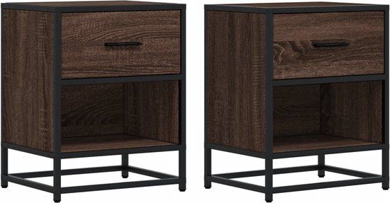 vidaXL Nachtkastjes - Set van 2 - Bewerkt Hout - Bruin Eikenkleurig