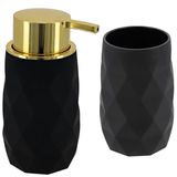 Tendance Accessoire de salle de bain set - gobelet à brosse à dents et distributeur de savon Diamond - noir - plastique