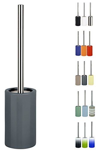 Spirella Tube Toiletborstel toiletset met porseleinen houder en roestvrijstalen handvat grijs