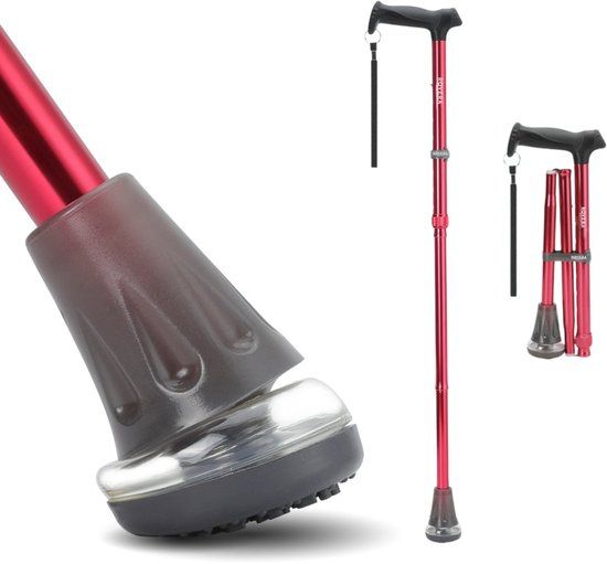 Rovera Mobility Rovera Air® Wandelstok – Verstelbaar en opvouwbaar – Antislip & Ergonomisch Handgreep voor Maximale Grip - Extra Schokabsorberend door Air- technologie - Geschikt voor Elk Terrein – UltraGrip Air Rood