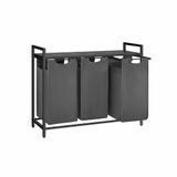 Songmics VASAGLE 3 x 38L panier à linge avec étagère, 114L, rectangulaire, tissu, MDF, acier, noir, gris