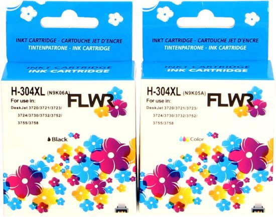 FLWR - Inktcartridge / 304XL 4-pack Zwart en Kleur - Geschikt voor HP