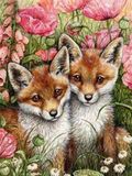 Peinture diamant : deux renards joyeux, 40x50