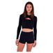 Hurley Max Solid Rib Cropped Cross Yoke Rash Guard Met Lange Mouwen Zwart M Vrouw