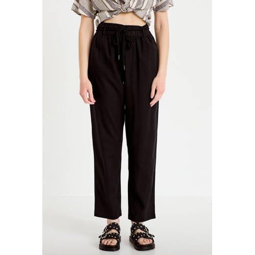 Cache Cache Straight High Waist Casual Broek met Linnen Zwart