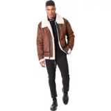 Sixth June Bruine Reversible Leren Jas van Nepbont met Rits en Lange Mouwen voor Heren (S)