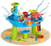 Coemo NARIUS S zand- en waterspeeltafel, 1 krukje, waterspeeltafel voor kinderen voor buiten op het balkon en in de tuin, moddertafel met zandbakspeelgoed, emmer, schep, gieter, waterrad