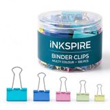 Inkspire Bindbandclips, 100 stuks verschillende maten 15-19-25-32-41-51 mm, metalen vouw- en bulldog-klemklemmen voor thuis, kalenders, kantoor en kantoorbenodigdheden (veelkleurige kleur)