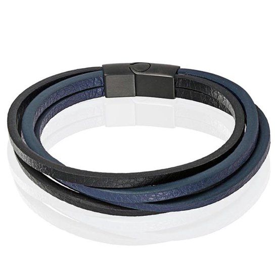 Mendes Heren armband Leer Multi Mendes Edelstaal Zwart Blauw-19cm