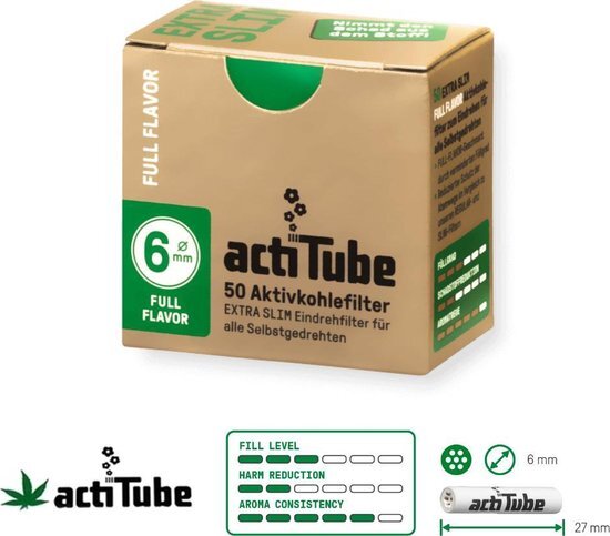 actiTube Extra Slim - active charcoal filters - actief koolfilter - 50 x 6mm wit, goud
