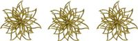 Merkloos Decoris Decoratie bloem - 8x stuks - goud - op clip - 14 cm - glitter - kerstversiering