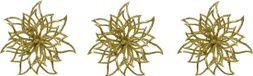 Merkloos Decoris Decoratie bloem - 8x stuks - goud - op clip - 14 cm - glitter - kerstversiering