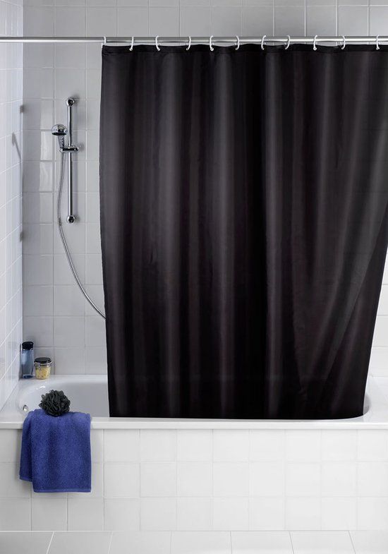 WENKO Anti-mould Shower Curtain - Black - 180x200cm - Washable